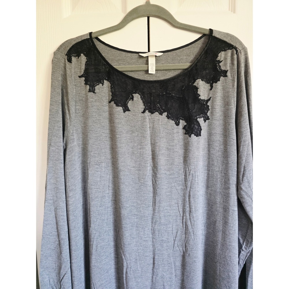 Soma XL Gray Long Sleeve Black Lace Trim Nightgown Dress Stretch‎ Soft XL - Picture 5 of 6